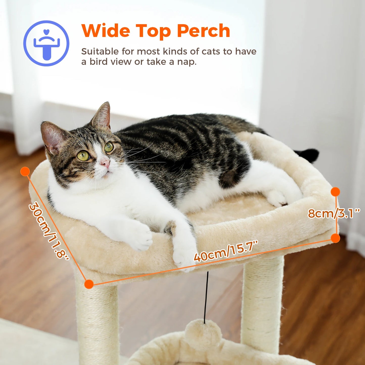 Tour d'arbre à chats, poteaux à gratter en sisal naturel et pompon en peluche